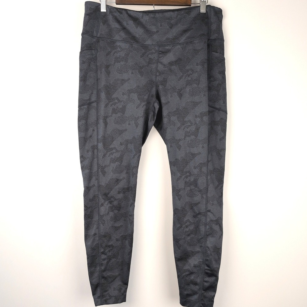 Mondetta Women XL Leggings Blue Combo Brushed Jacquard High Rise Camo Pockets